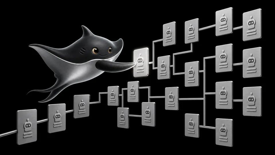 Navi navigating a branching catalog of AI bot cards